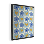 Blue floral checkerboard Framed Canvas Print Gallery Image 2