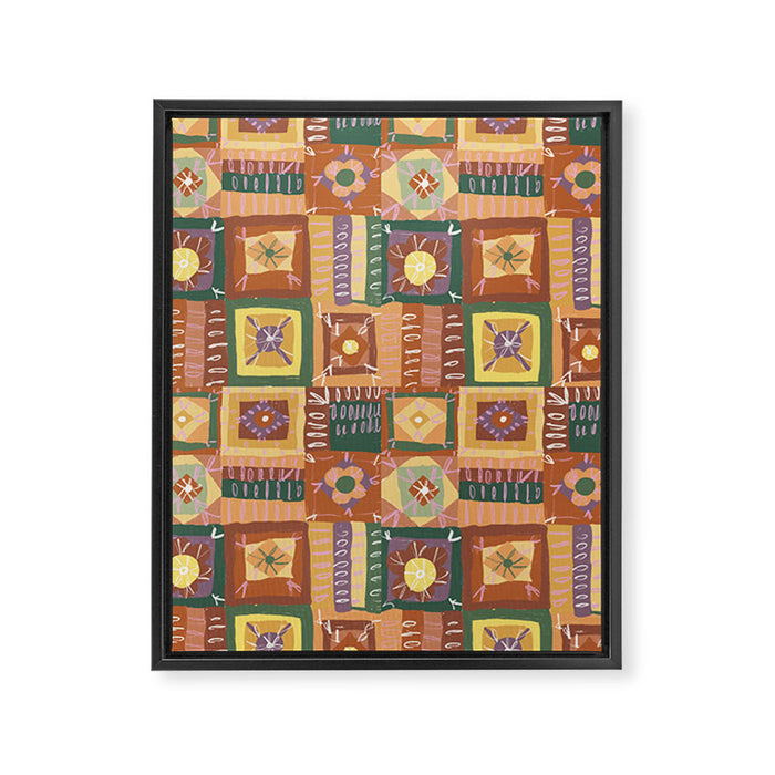 Brown Crochet Patchwork Framed Canvas Print Gallery Image 1