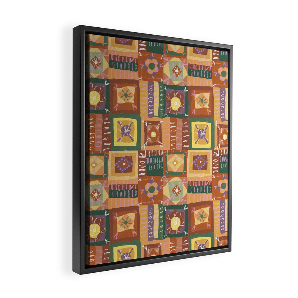 Brown Crochet Patchwork Framed Canvas Print Gallery Image 2