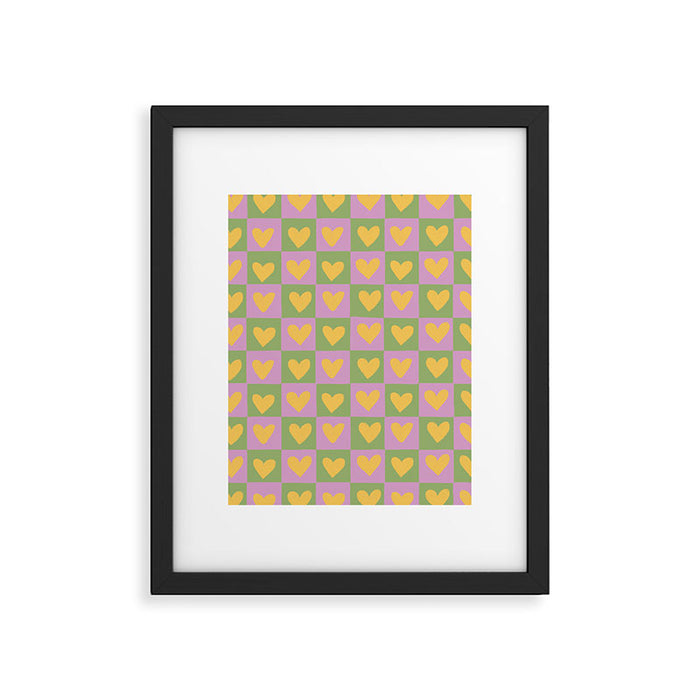 Checker yellow hearts Framed Art Print Gallery Image 1