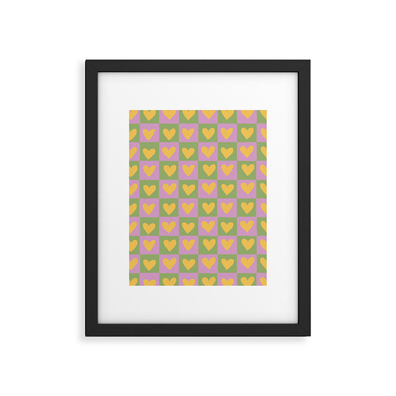 Checker yellow hearts Framed Art Print Gallery Image 6