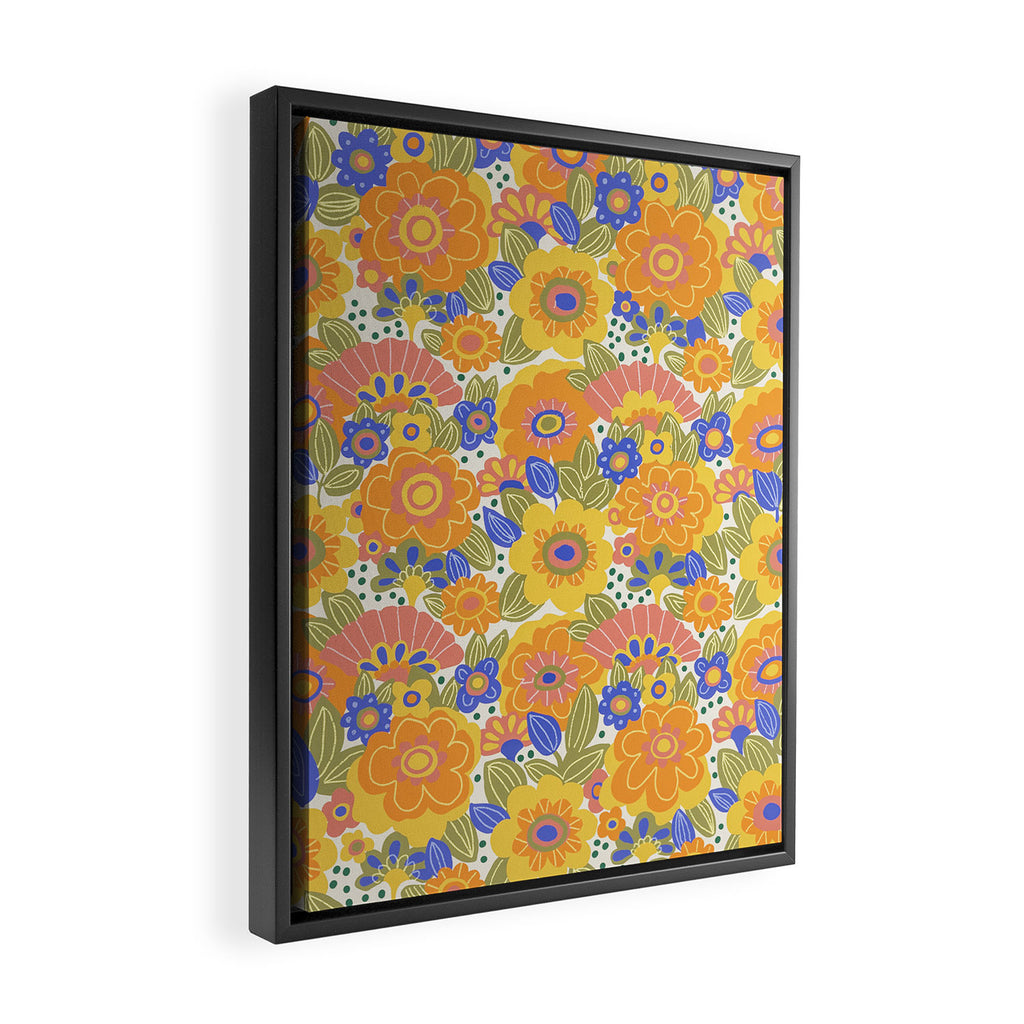 Dalia Floral Orange Pattern Framed Canvas Print Gallery Image 2