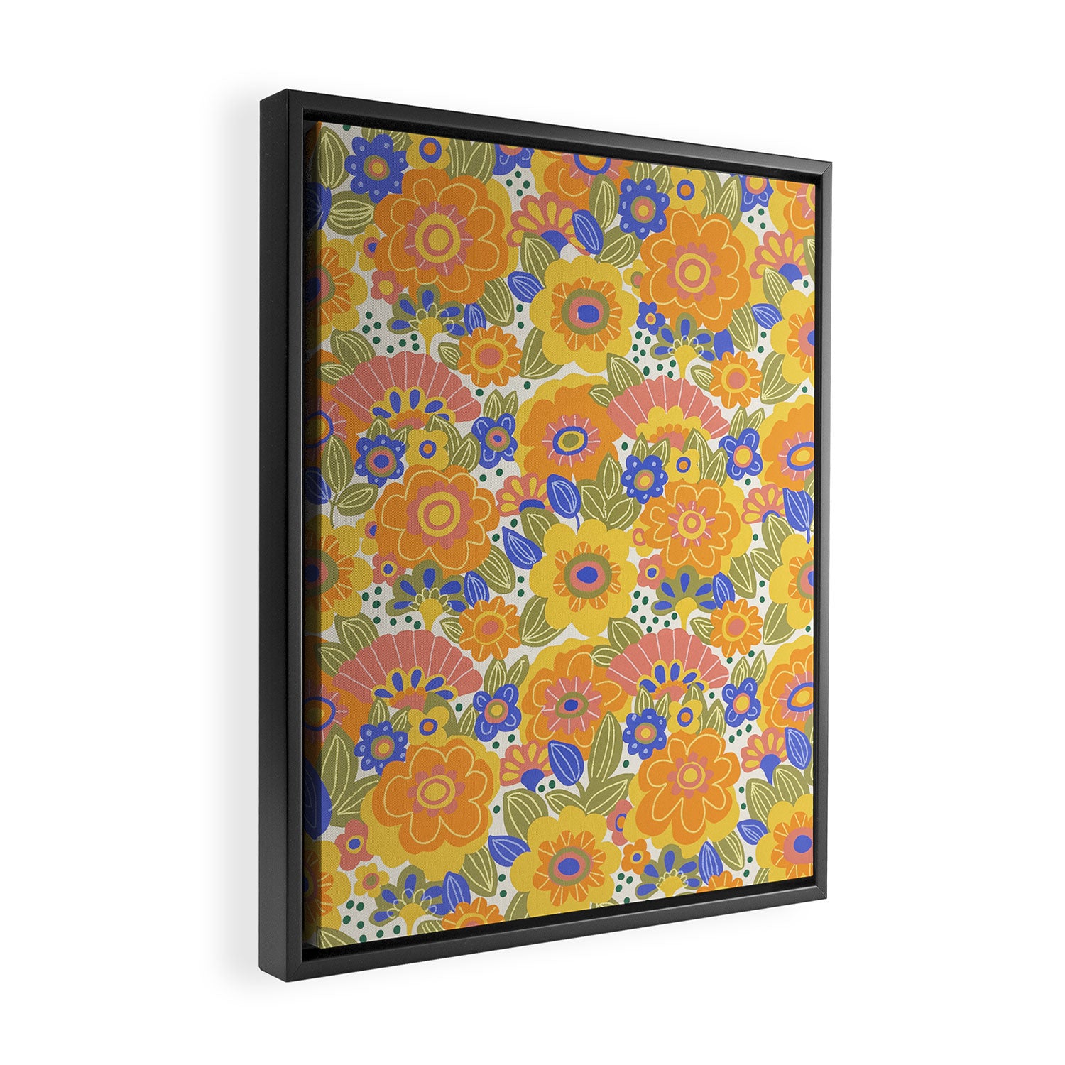 Dalia Floral Orange Pattern Framed Canvas Print Gallery Image 2