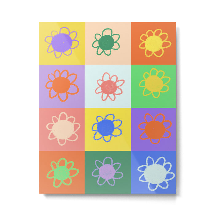 Floral checkerboard pattern Metal Print Gallery Image 1