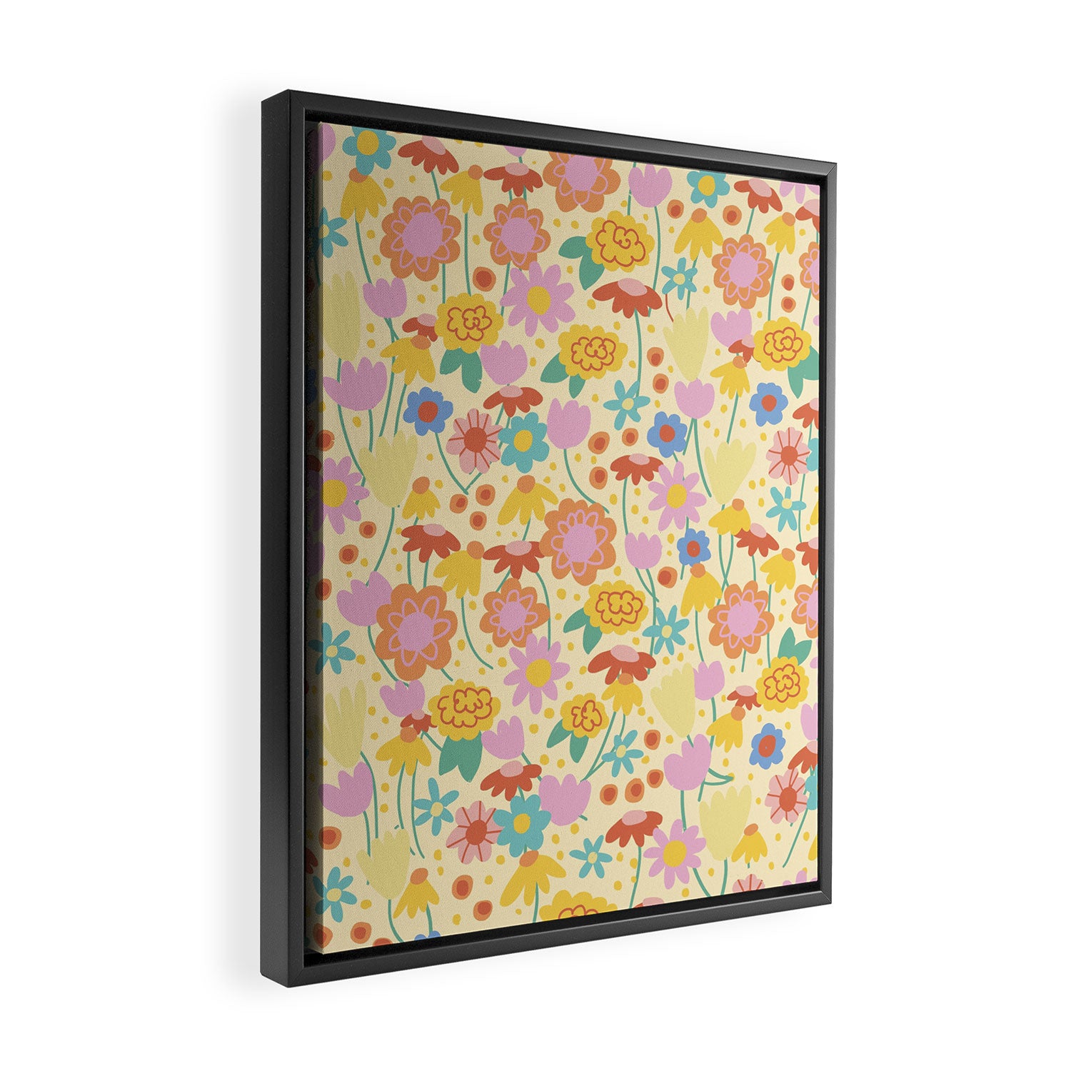 Floral pattern cream Framed Canvas Print Gallery Image 2