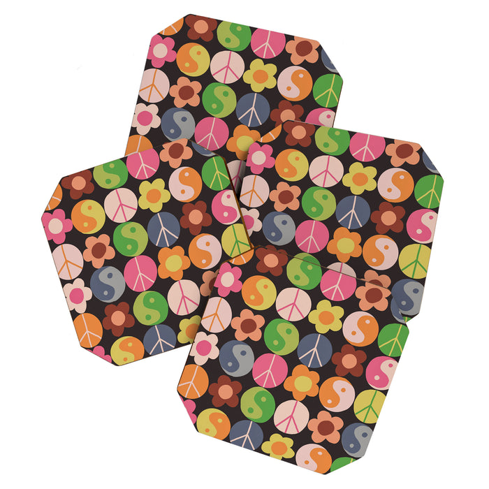 Flower power black Coaster Gallery Image 1