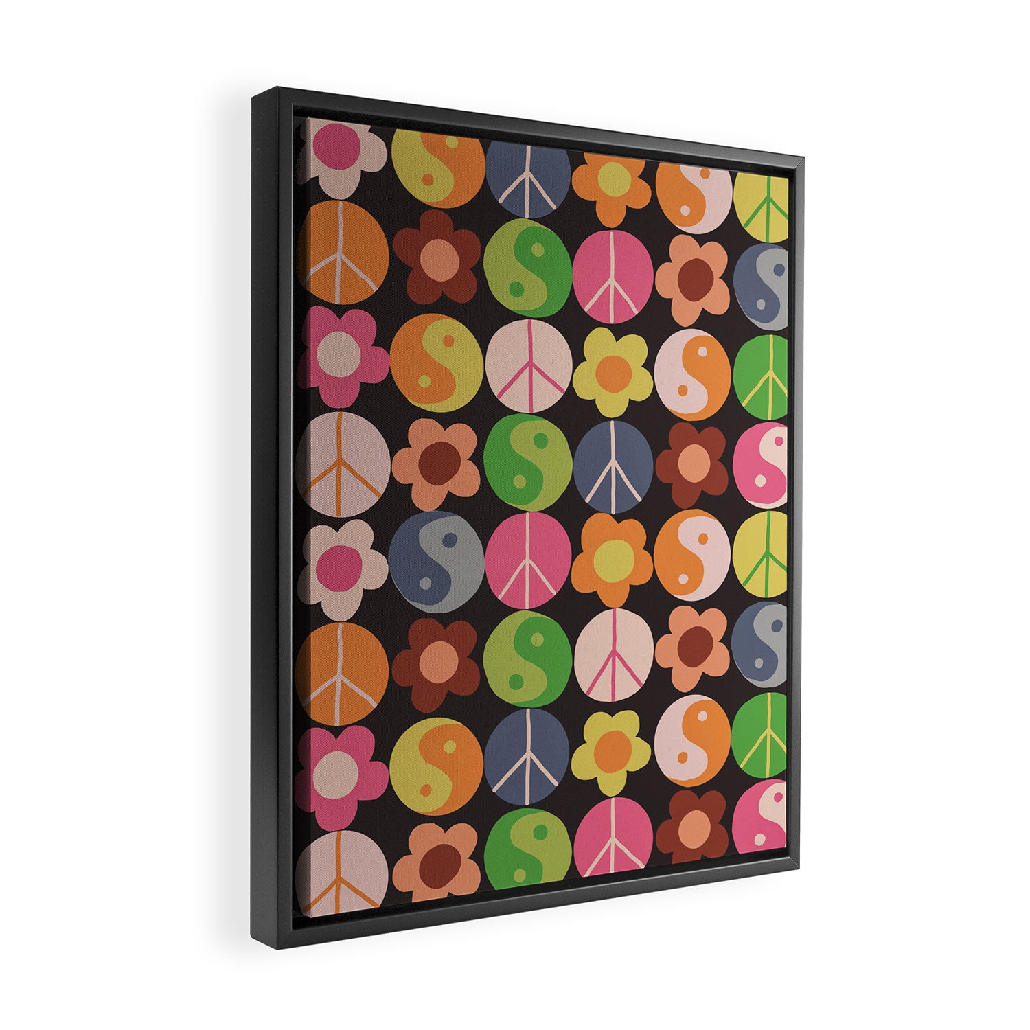 Flower power black Framed Canvas Print Gallery Image 2
