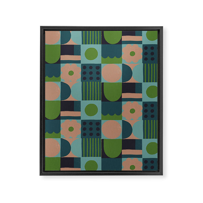 Green and blue tiles Framed Canvas Print Gallery Image 1