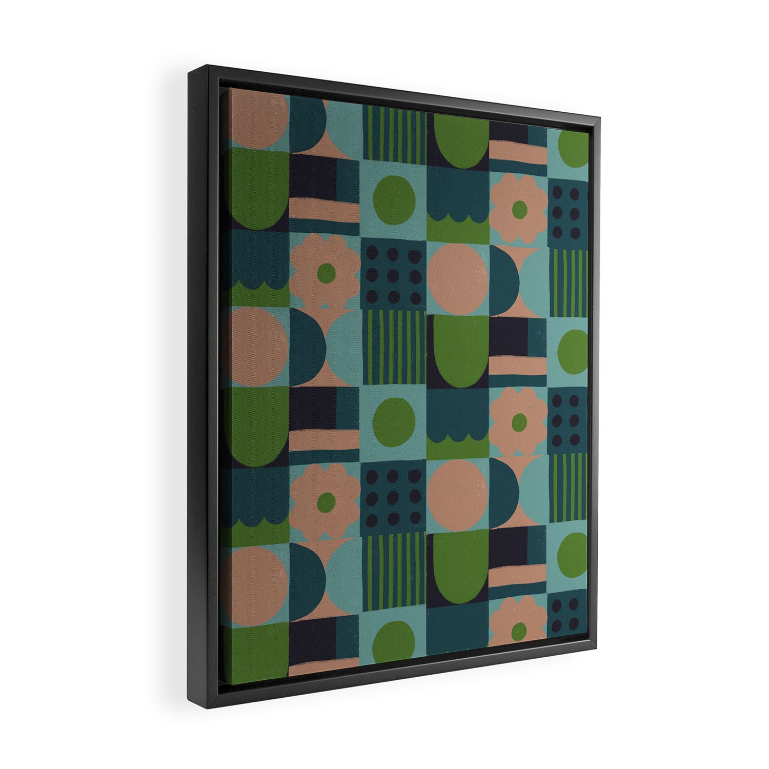 Green and blue tiles Framed Canvas Print Gallery Image 2