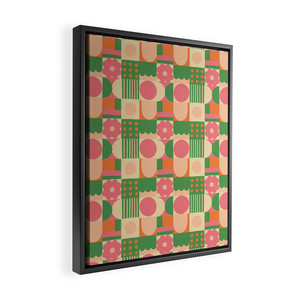 Green and pink tiles Framed Canvas Print Gallery Image 2