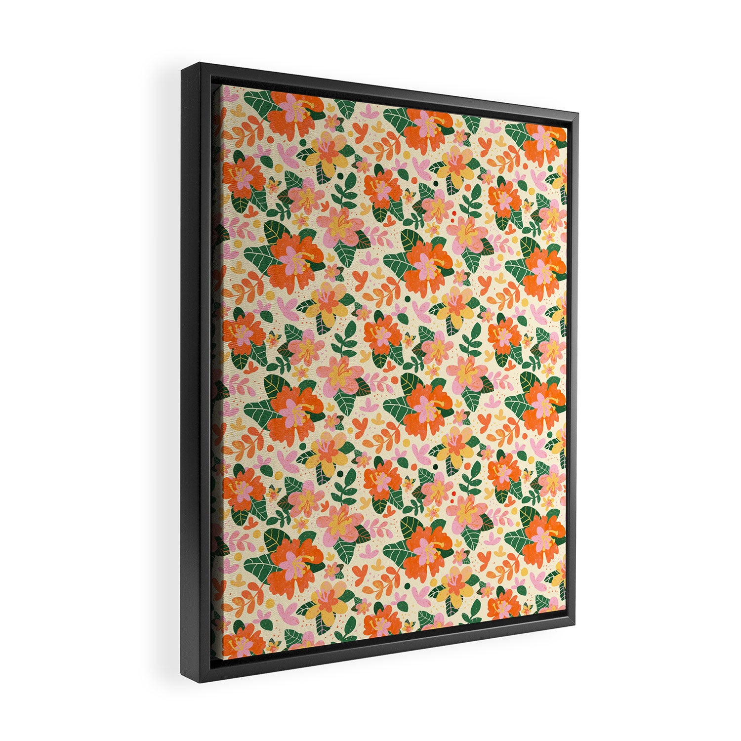 Hibiscus orange pattern Framed Canvas Print Gallery Image 2