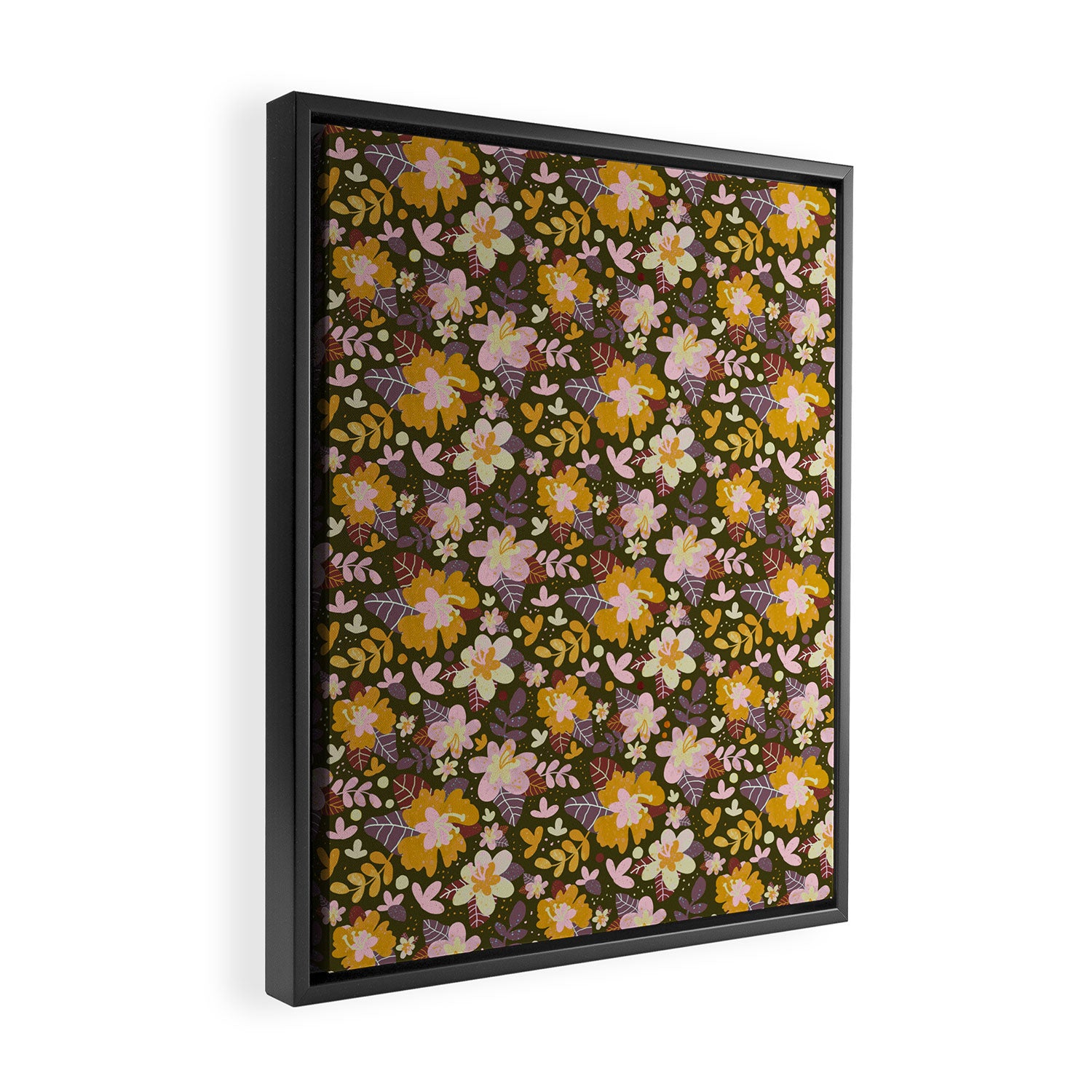 Hibiscus retro pattern Framed Canvas Print Gallery Image 2