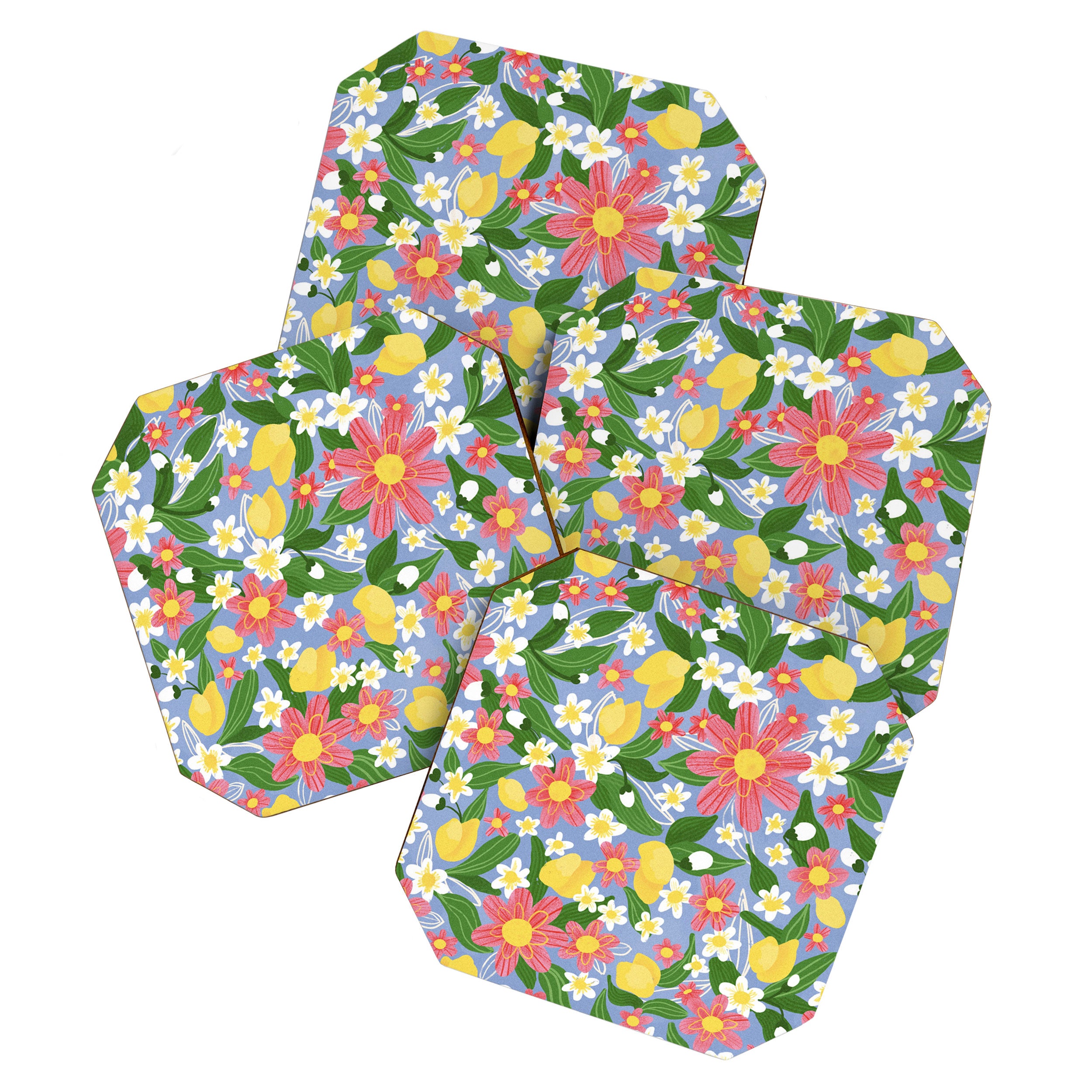 Lemons and Flowers on Blue Coaster Gallery Image 1