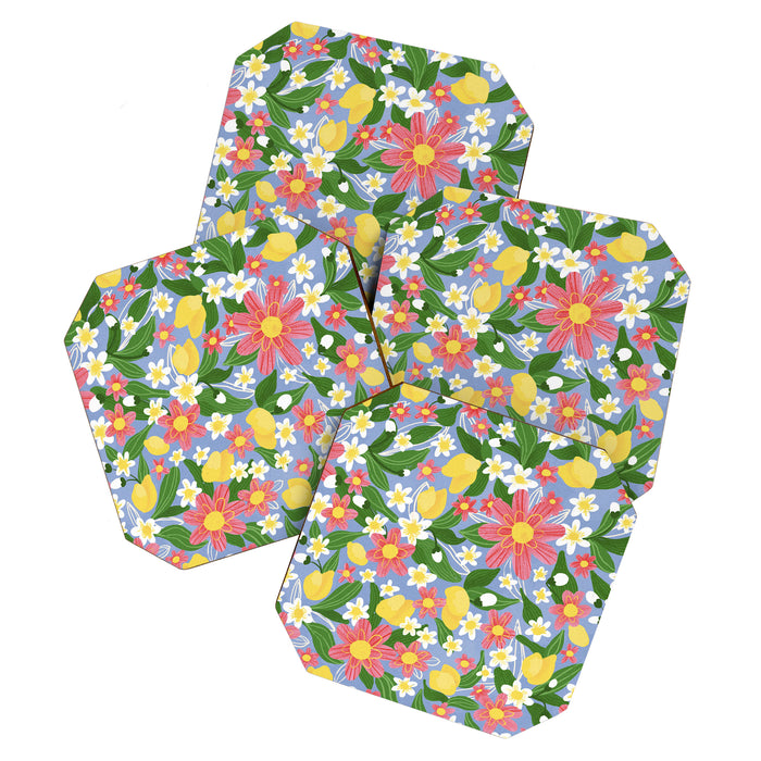 Lemons and Flowers on Blue Coaster Gallery Image 1