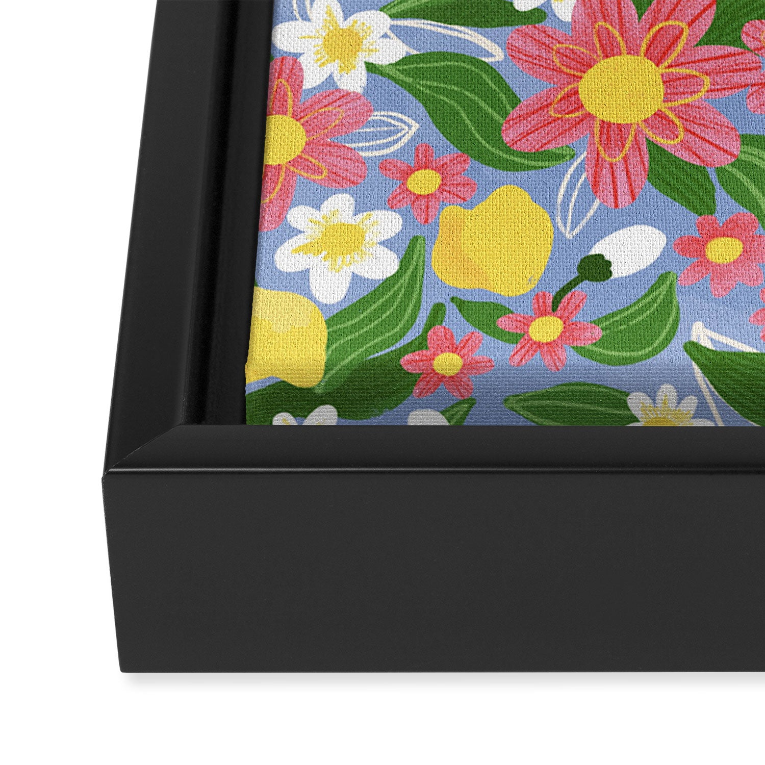 Lemons and Flowers on Blue Framed Canvas Print Gallery Image 3