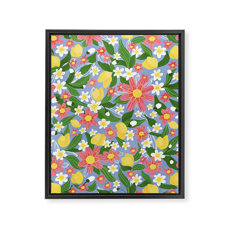 Lemons and Flowers on Blue Framed Canvas Print Gallery Image 8