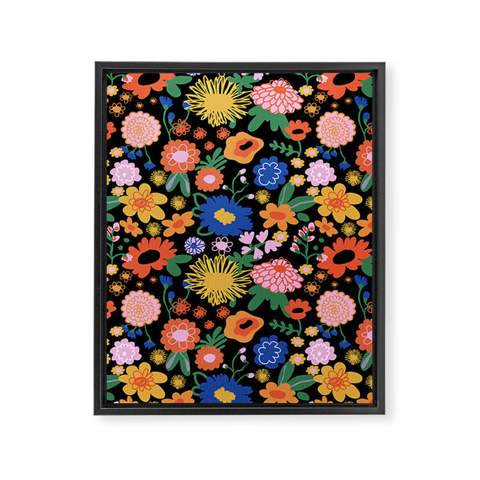 Night flowers pattern Framed Canvas Print Gallery Image 1