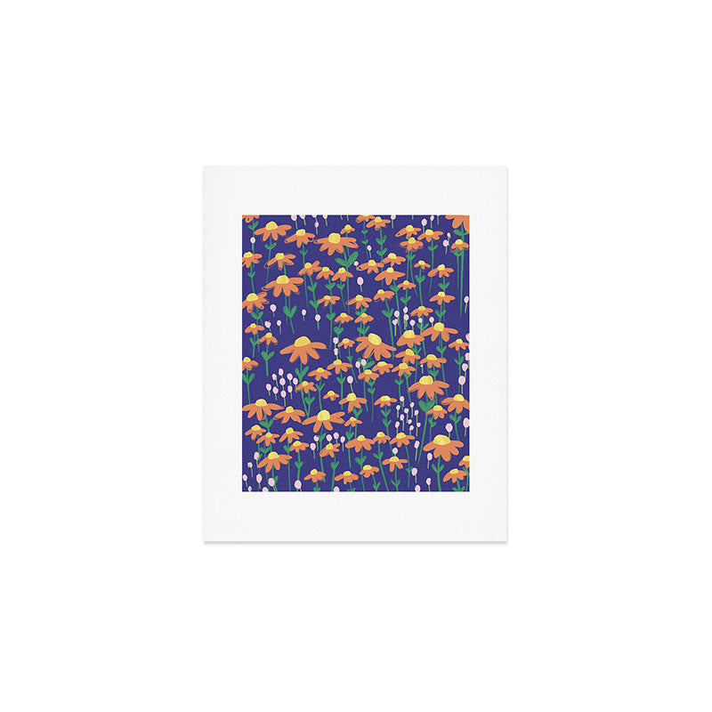 Orange Flowers on Indigo Art Print Gallery Image 1