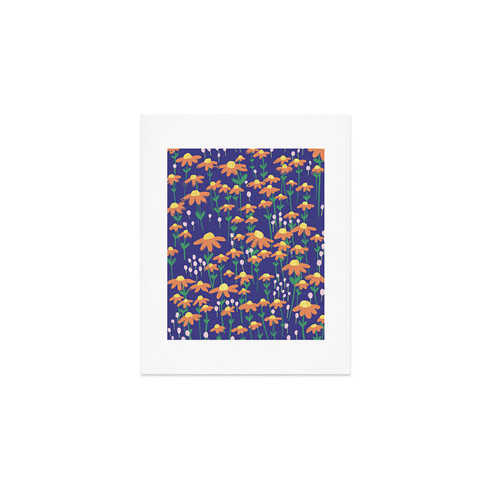 Orange Flowers on Indigo Art Print Gallery Image 1