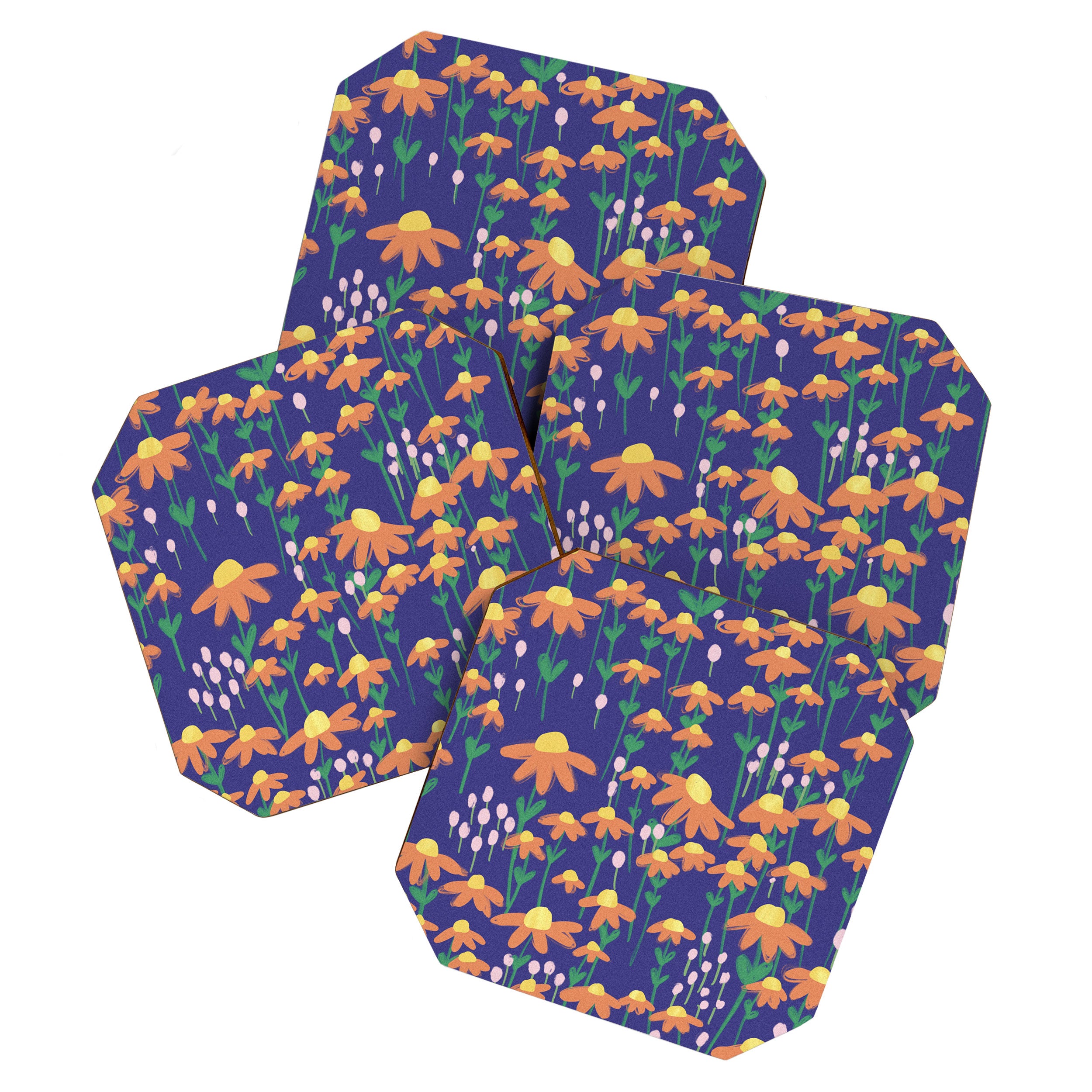 Orange Flowers on Indigo Coaster Gallery Image 1