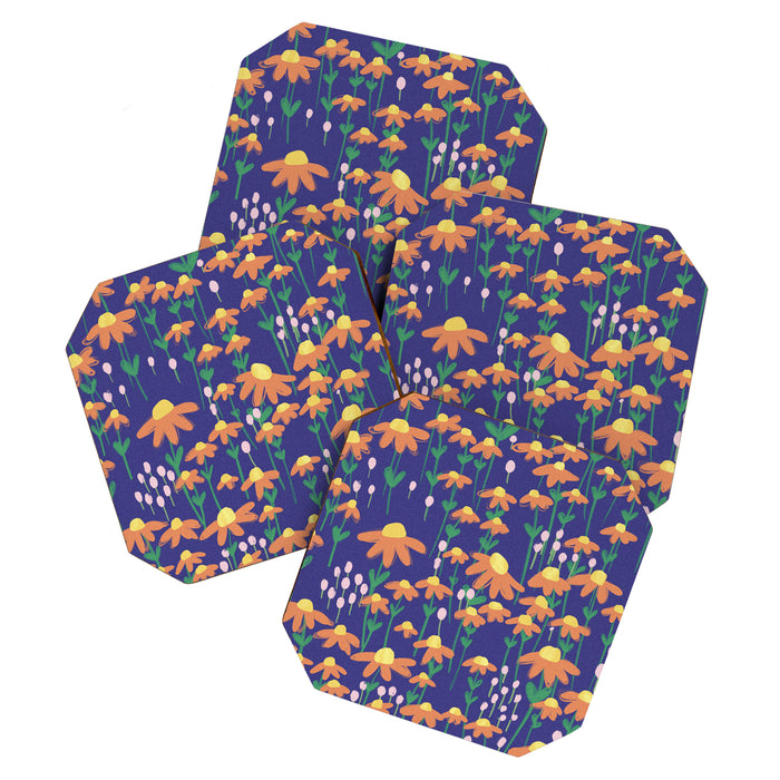Orange Flowers on Indigo Coaster Gallery Image 1