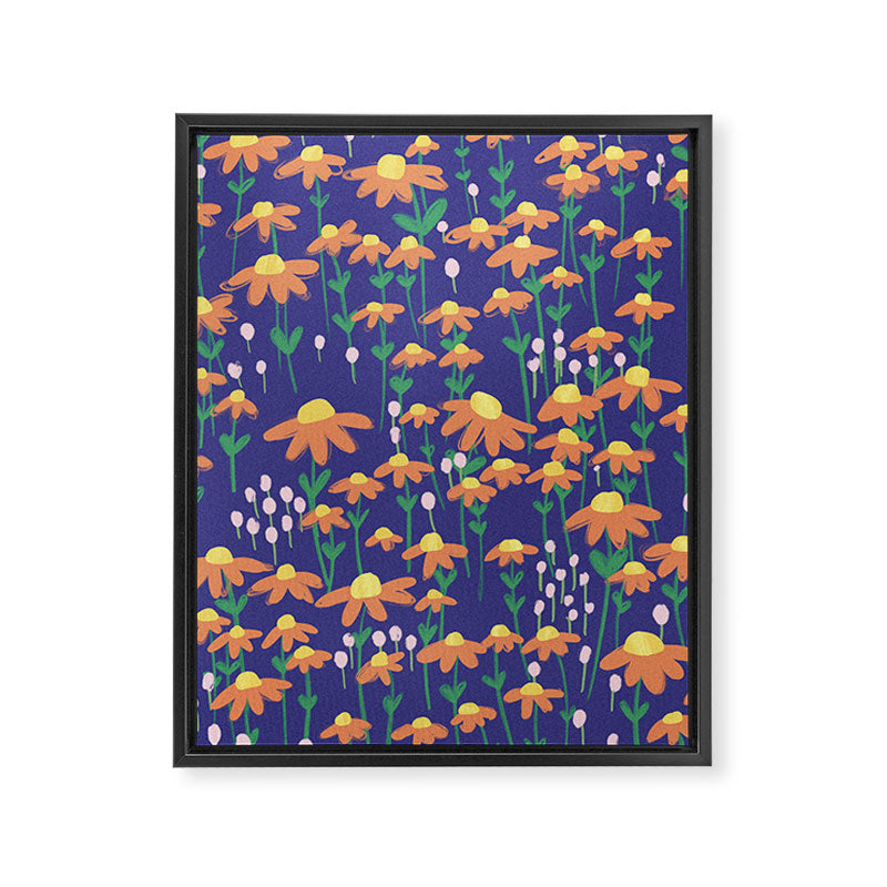 Orange Flowers on Indigo Framed Canvas Print Gallery Image 8
