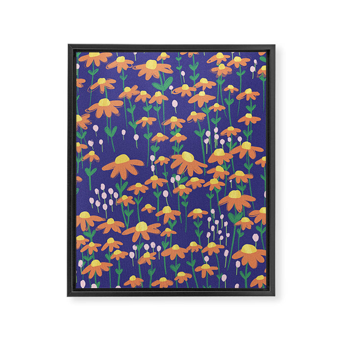 Orange Flowers on Indigo Framed Canvas Print Gallery Image 1