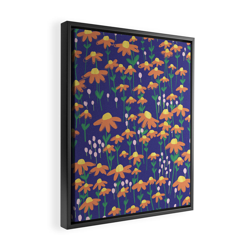 Orange Flowers on Indigo Framed Canvas Print Gallery Image 2