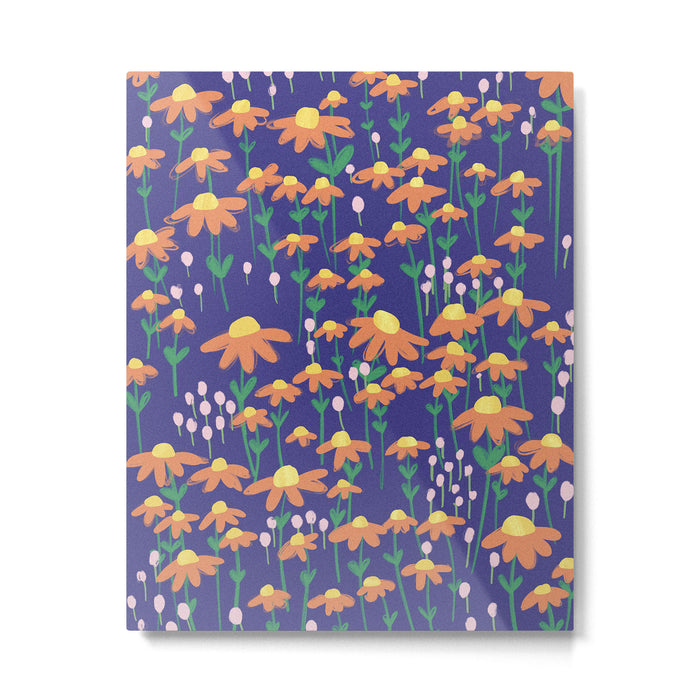 Orange Flowers on Indigo Metal Print Gallery Image 1