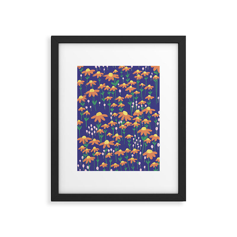 Orange Flowers on Indigo Framed Art Print Gallery Image 6