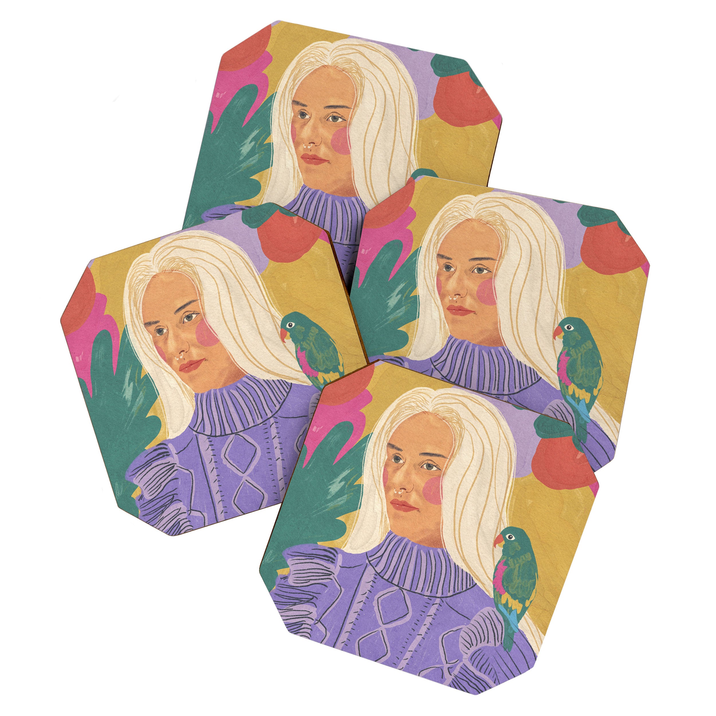 Parrot owner portrait Coaster Gallery Image 1