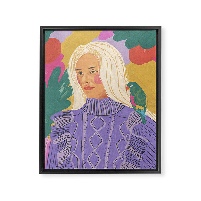 Parrot owner portrait Framed Canvas Print Gallery Image 1