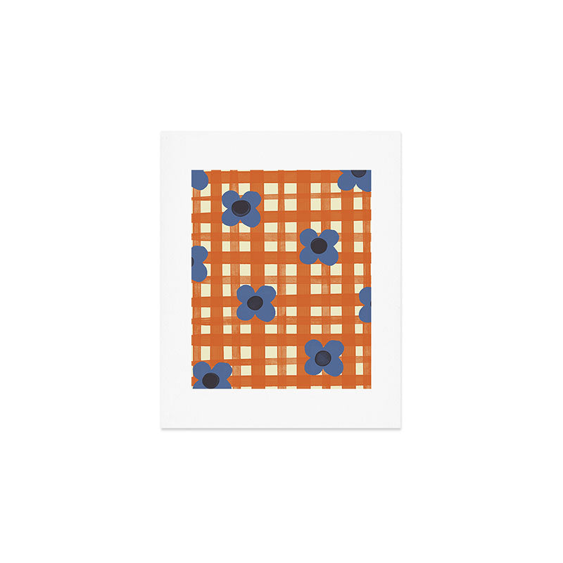 Red floral check pattern Art Print Gallery Image 1