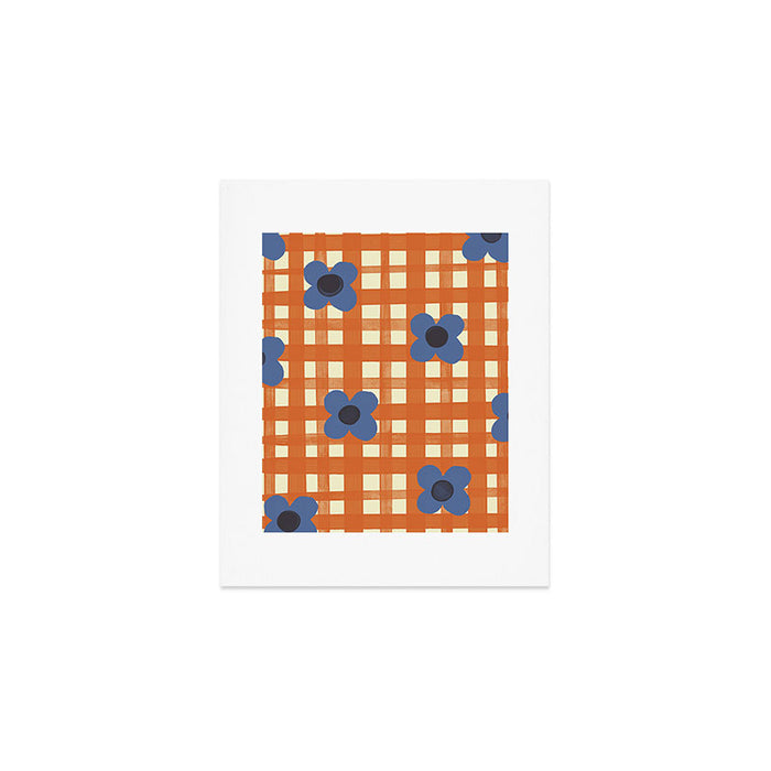 Red floral check pattern Art Print Gallery Image 1