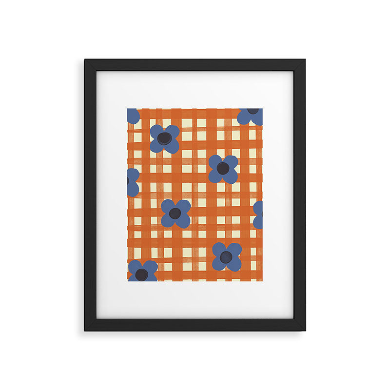Red floral check pattern Framed Art Print Gallery Image 6