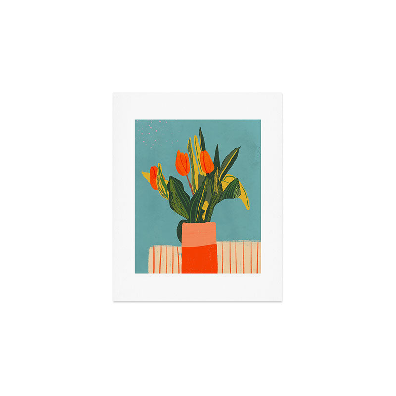 Red tulips in a vase Art Print Gallery Image 1