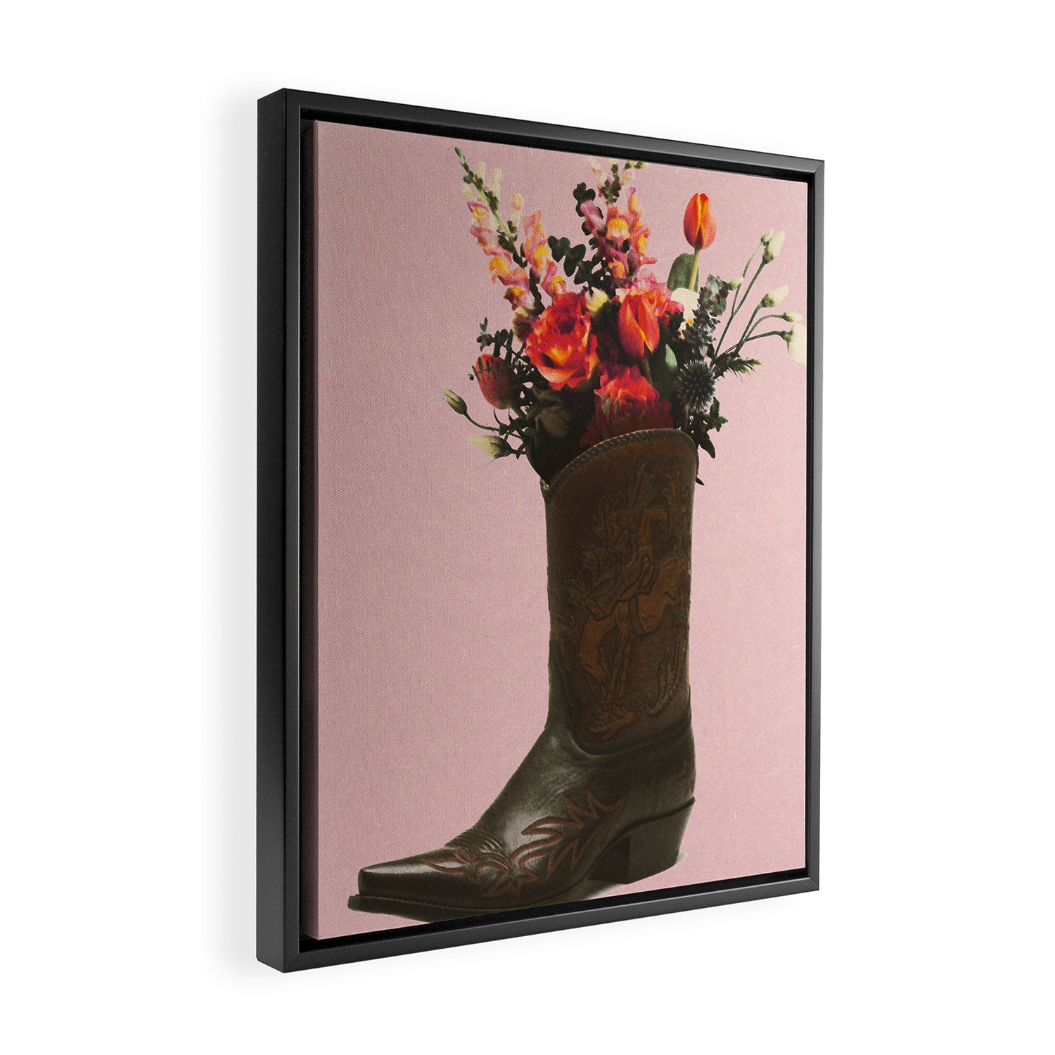 A Cowboy Boot With Spring Bouquet Framed Canvas Print Gallery Image 2