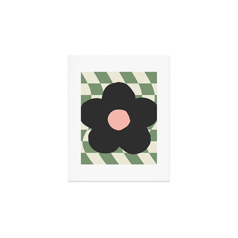 A Single Flower (Checked & Warped BG) Art Print Gallery Image 1