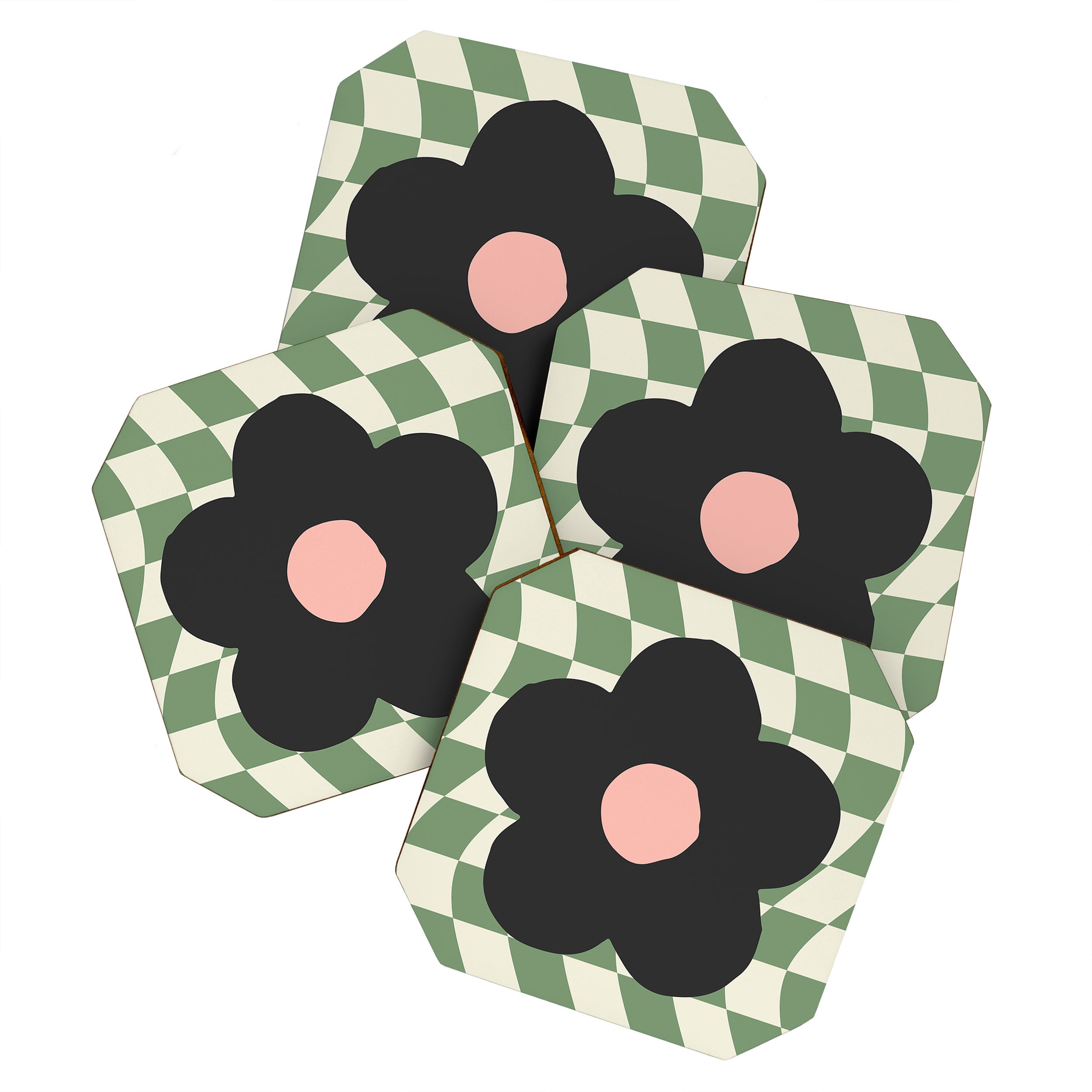 A Single Flower (Checked & Warped BG) Coaster Gallery Image 1