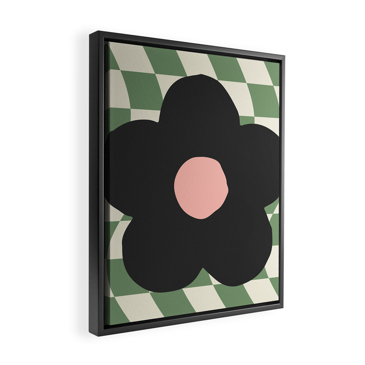 A Single Flower (Checked & Warped BG) Framed Canvas Print Gallery Image 2