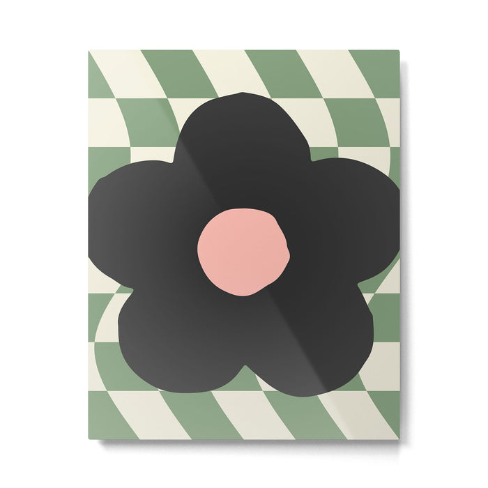 A Single Flower (Checked & Warped BG) Metal Print Gallery Image 1