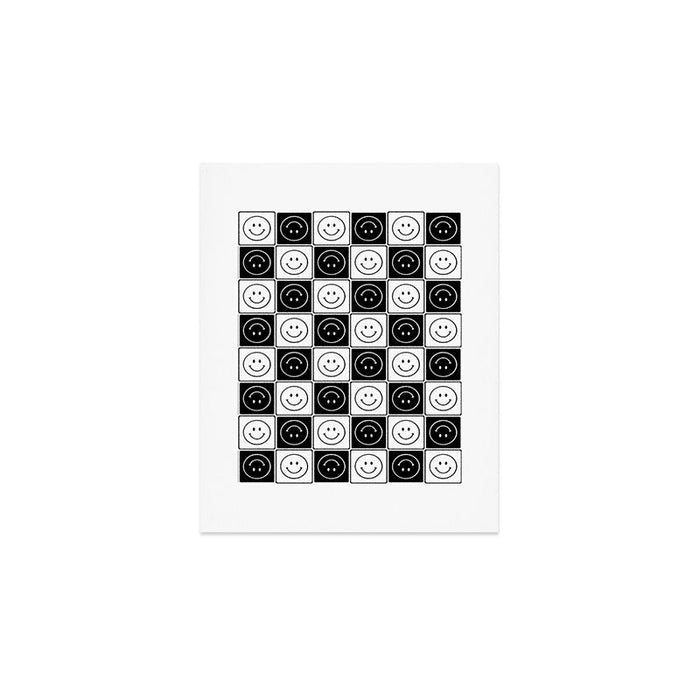 Checked Smiley Faces Pattern (Black & White) Art Print Gallery Image 1