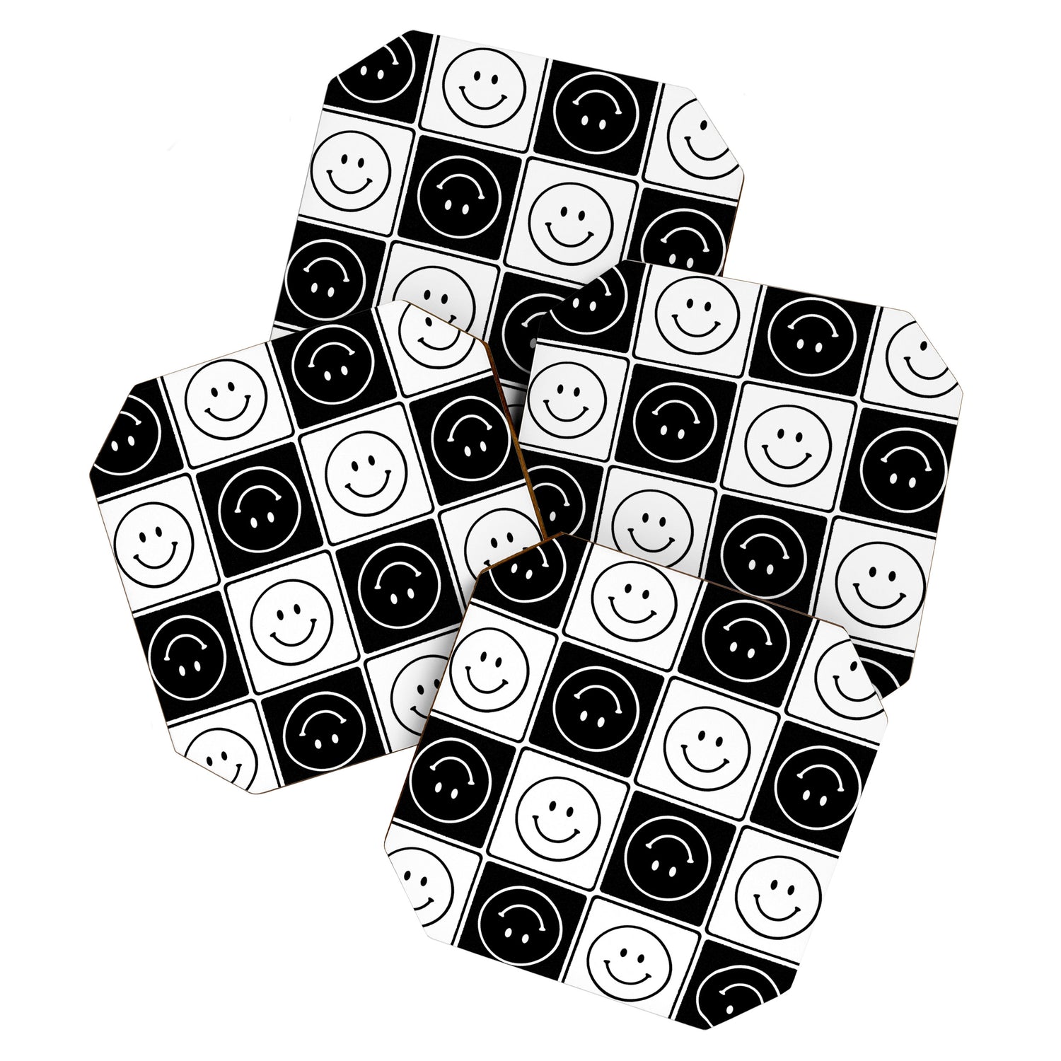 Checked Smiley Faces Pattern (Black & White) Coaster Gallery Image 1