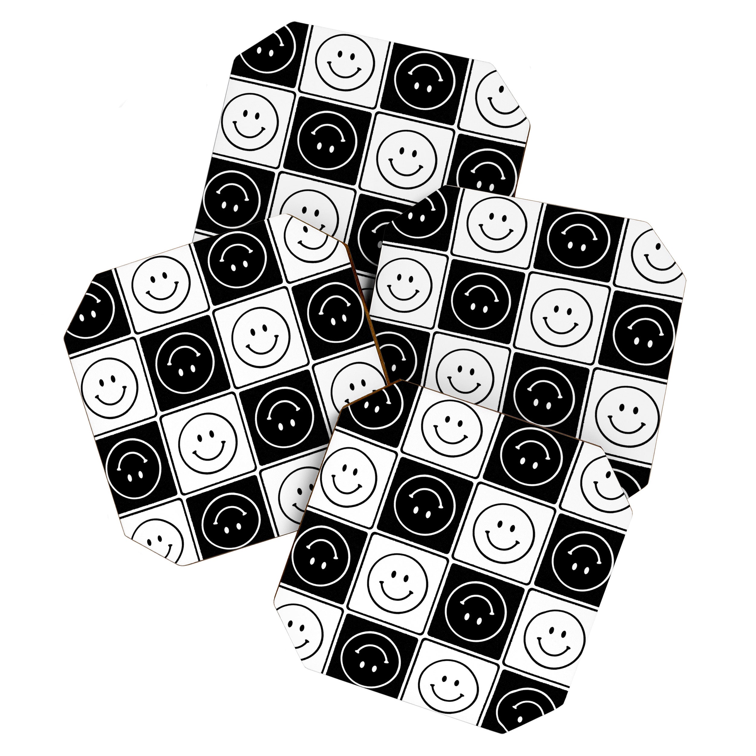 Checked Smiley Faces Pattern (Black & White) Coaster Gallery Image 1