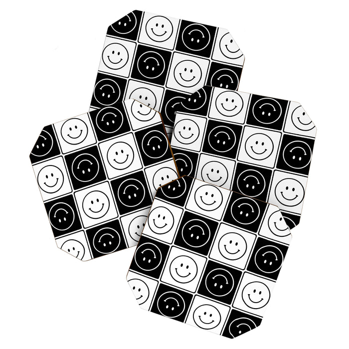 Checked Smiley Faces Pattern (Black & White) Coaster Gallery Image 1