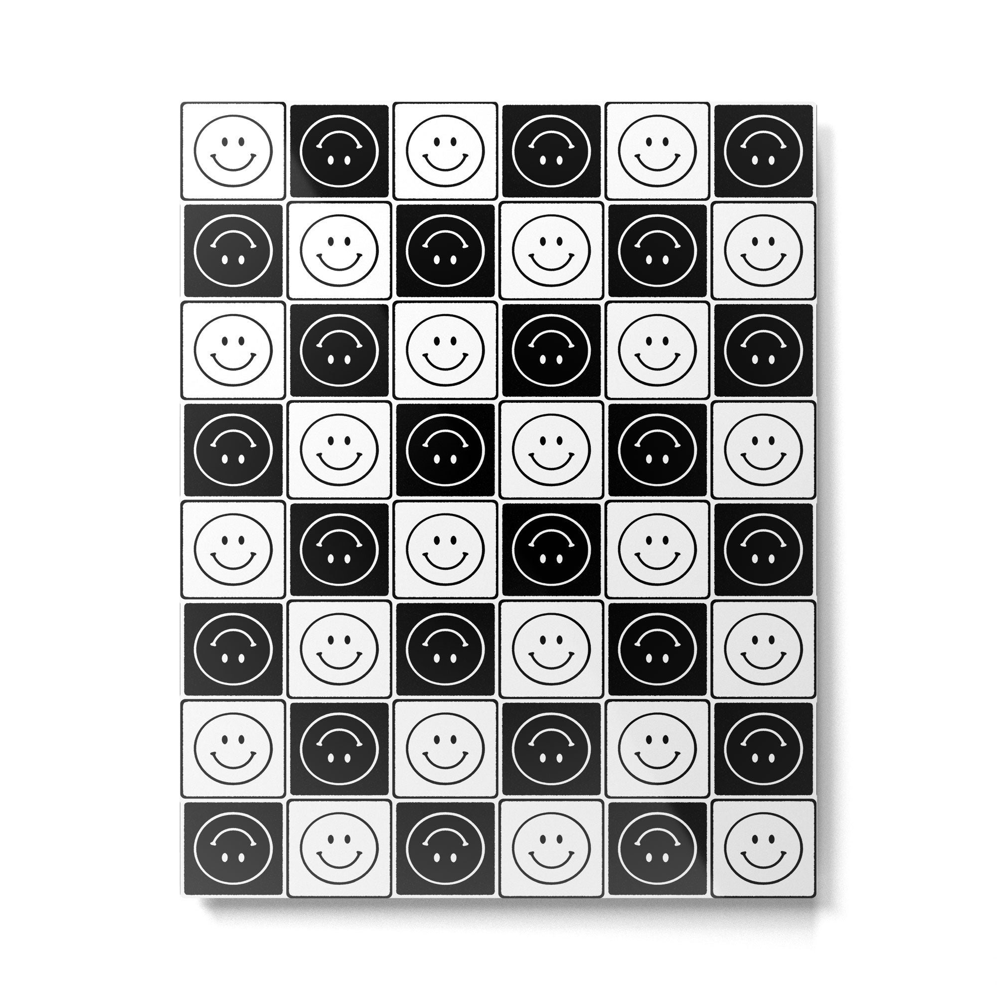 Checked Smiley Faces Pattern (Black & White) Metal Print Gallery Image 6