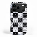 Checked Smiley Faces Pattern (Black & White) iPhone Case Gallery Image 1