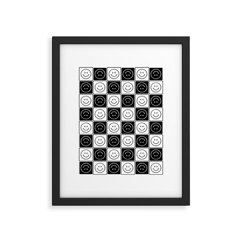 Checked Smiley Faces Pattern (Black & White) Framed Art Print Gallery Image 6