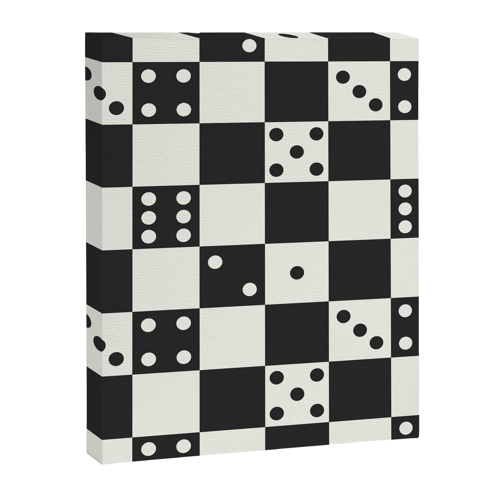 Checkered Dice Pattern (Creamy Milk & Dark Charcoal Color Palette) Canvas Print Gallery Image 8