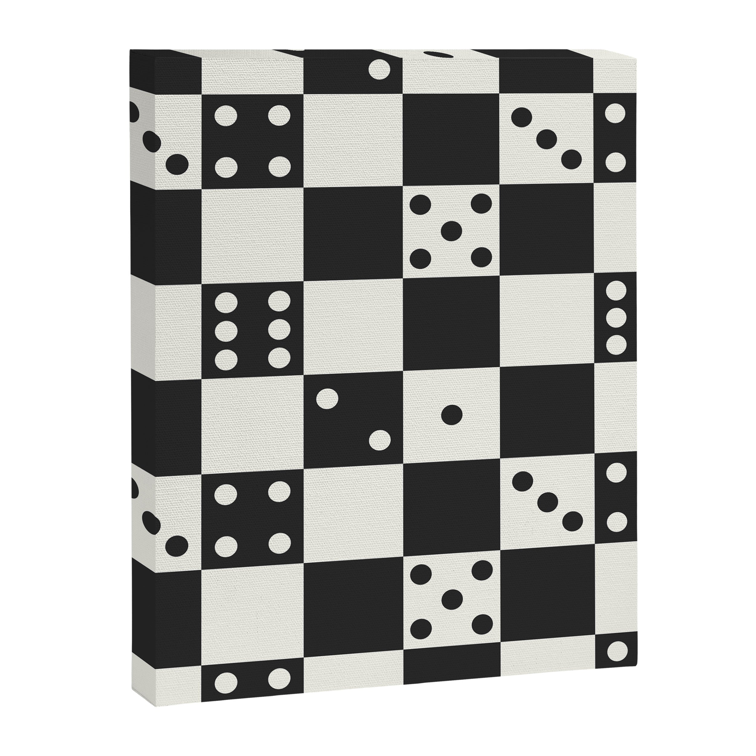 Checkered Dice Pattern (Creamy Milk & Dark Charcoal Color Palette) Canvas Print Gallery Image 8
